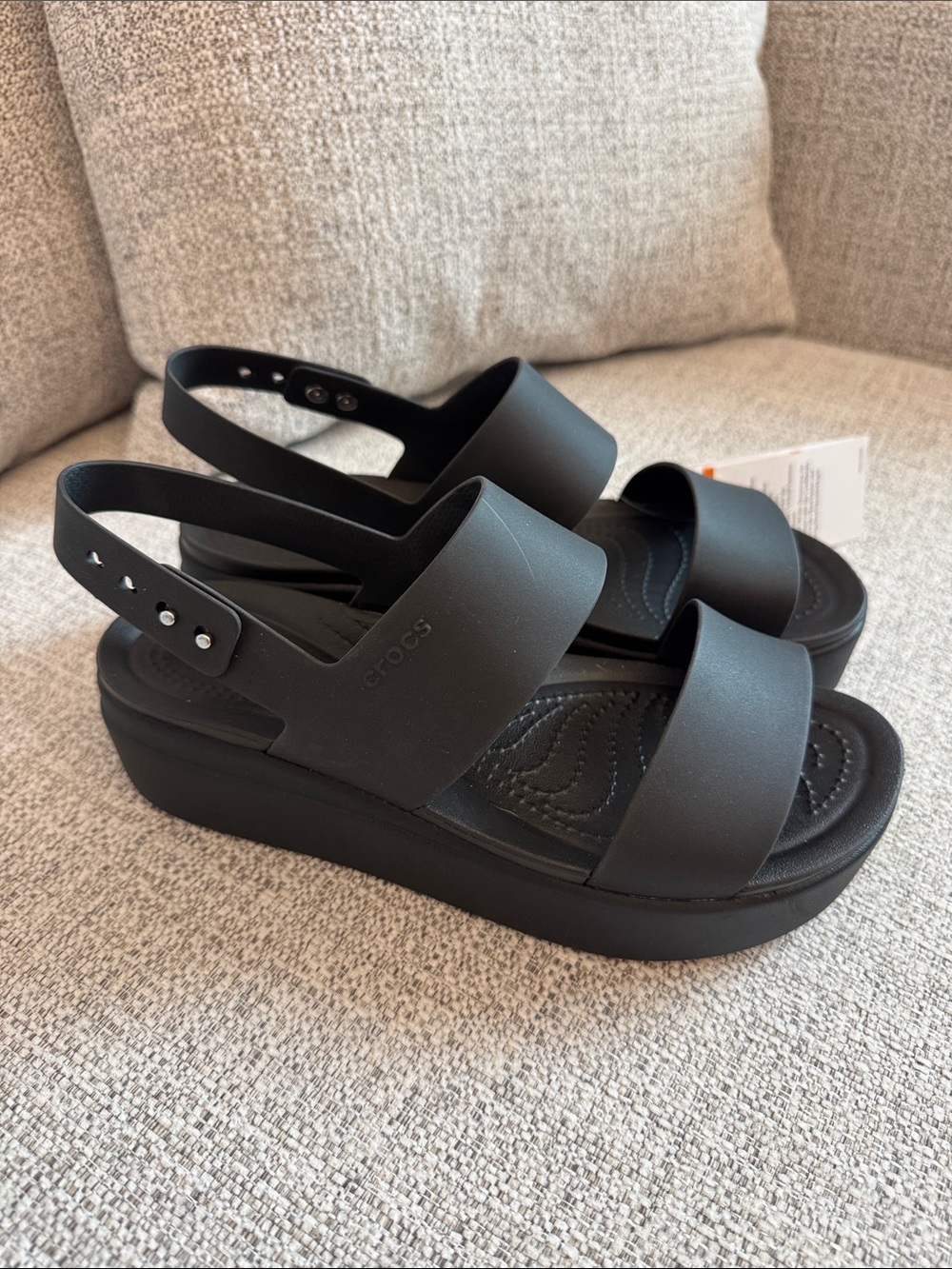 CROCS Black Brooklyn Low Wedge Sandals - Picture 3 of 6